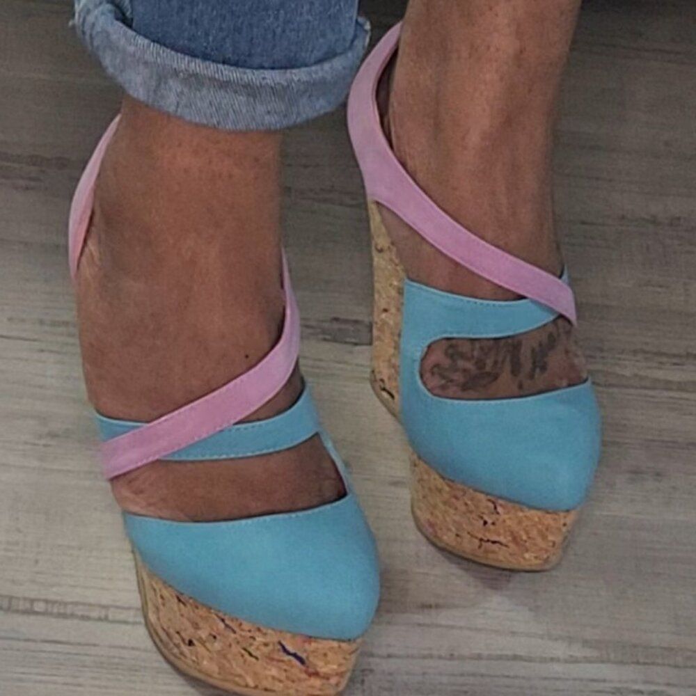 Unique Lavender/Turquoise Wedge Heels Size 8 - Picture 2 of 10